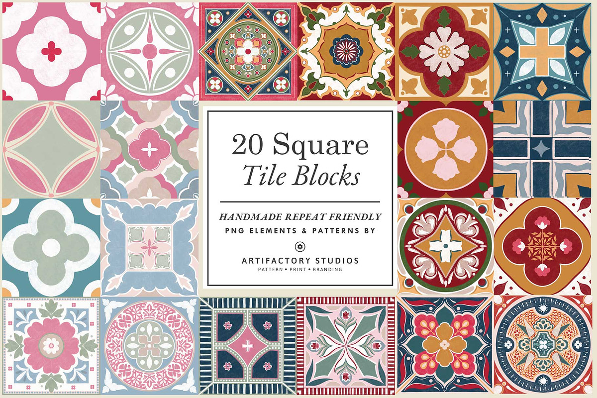 20 Square Tile Block Prints, a Decorative Illustration by Artifactory Studios (Photo 1 of 6)