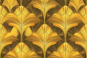 Seamless luxurious art deco pattern featuring stylized golden leaves on a dark, a Pattern Graphic by Textures & Backgrounds