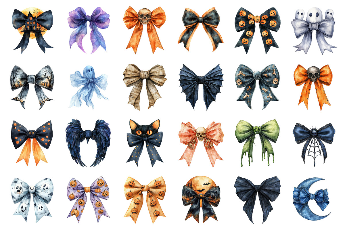 Watercolor Halloween Bow Ribbon PNG, an Illustration by SinaCreation (Photo 2 of 7)