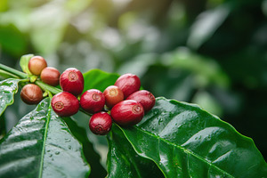 Closeup of ripe gayo coffee beans, a Photo by Pavel_design