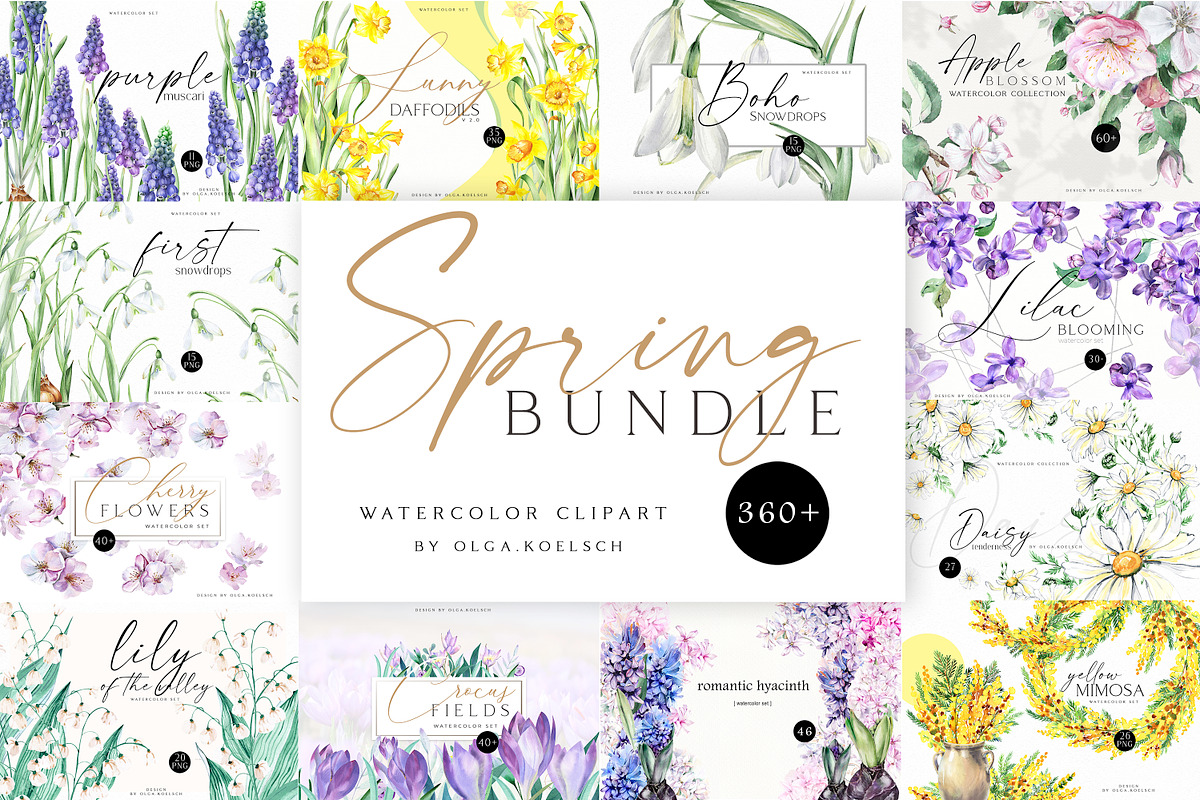 Spring Flowers Bundle, an Illustration by Olga Koelsch (Photo 1 of 13)
