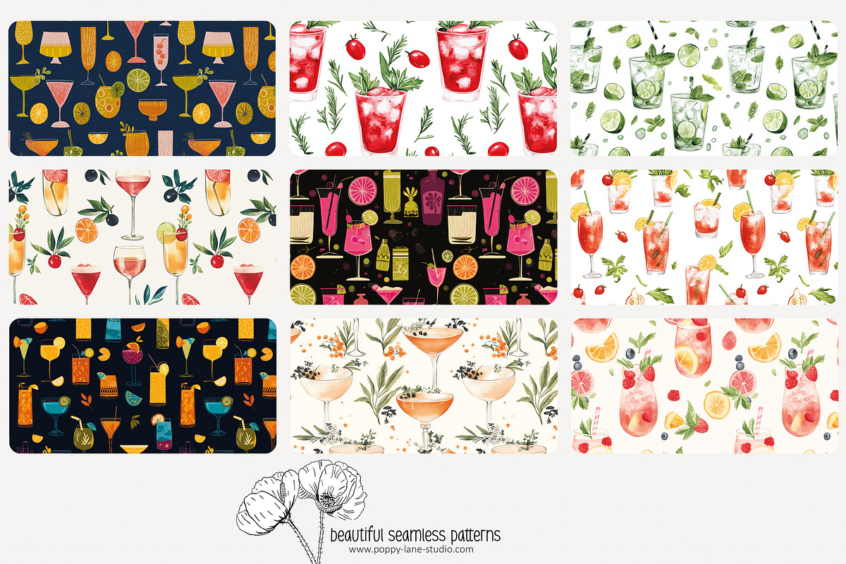 70 cocktails seamless pattern, a Pattern Graphic by Poppy Lane Studio (Photo 7 of 10)