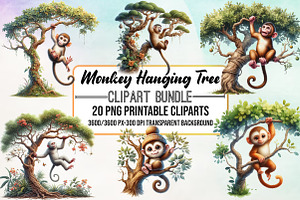Watercolor Monkey Hanging Tree, an Animal Illustration by Craft Nest