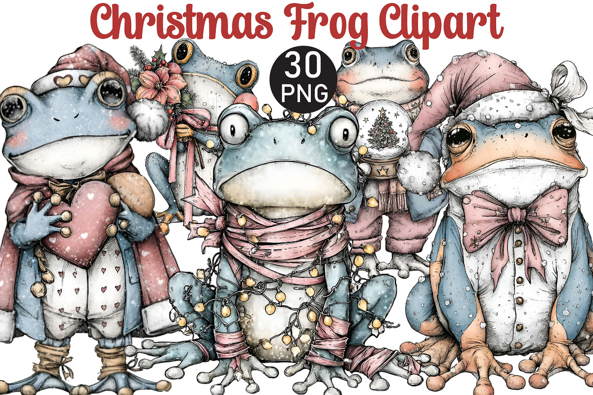 Christmas Frog Clipart, an Illustration by Black Bird Studio (Photo 1 of 6)