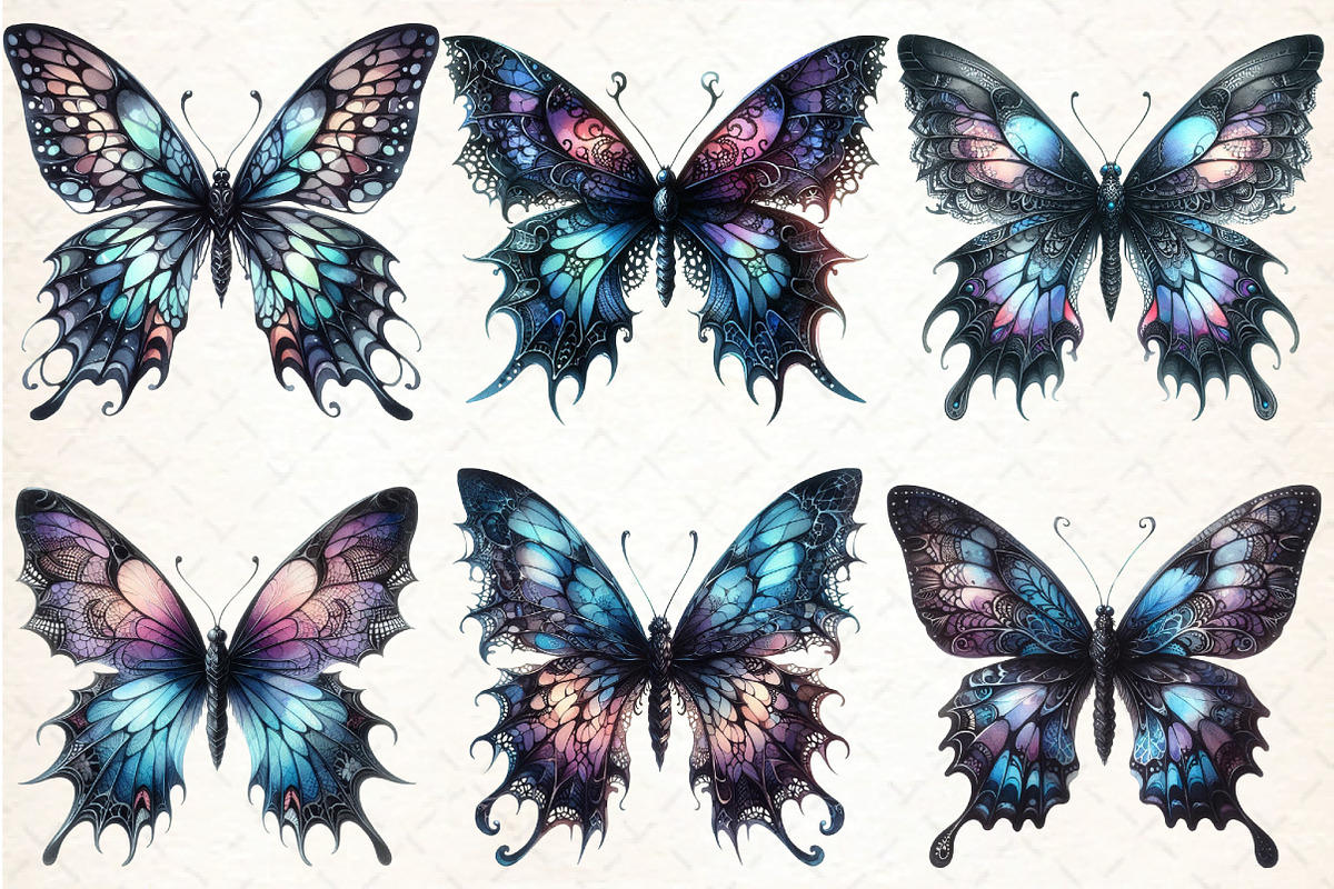 Watercolor Gothic Butterfly Clipart, an Illustration by DreamCafeArt (Photo 2 of 7)