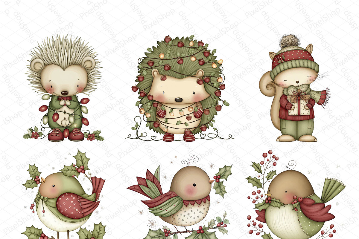Whimsical Christmas Animals Clipart, an Illustration by DreamPrint404 (Photo 6 of 6)
