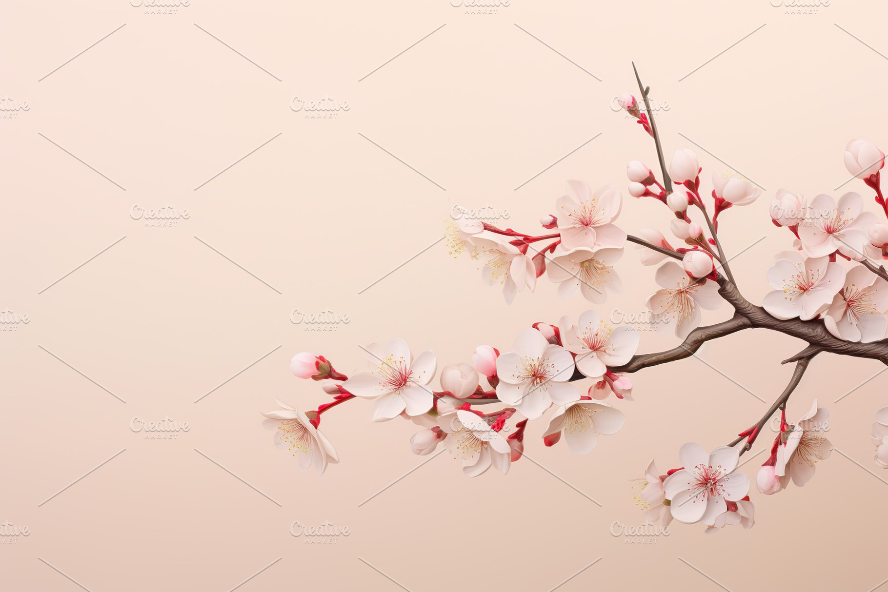 Cherry blossom branch on beige background, a Nature Photo by AlyaAnd