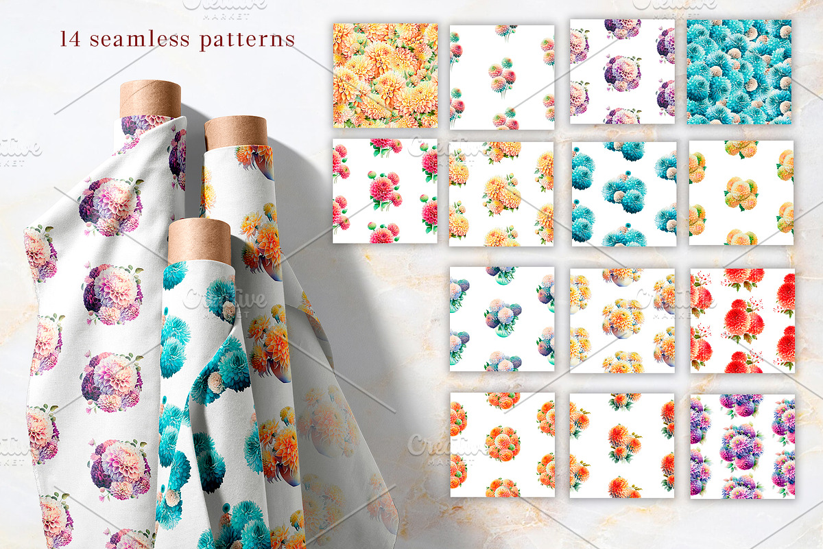 Watercolor Pompon Dahlia flower, a Card Template by Boo Guevara Shop (Photo 3 of 15)