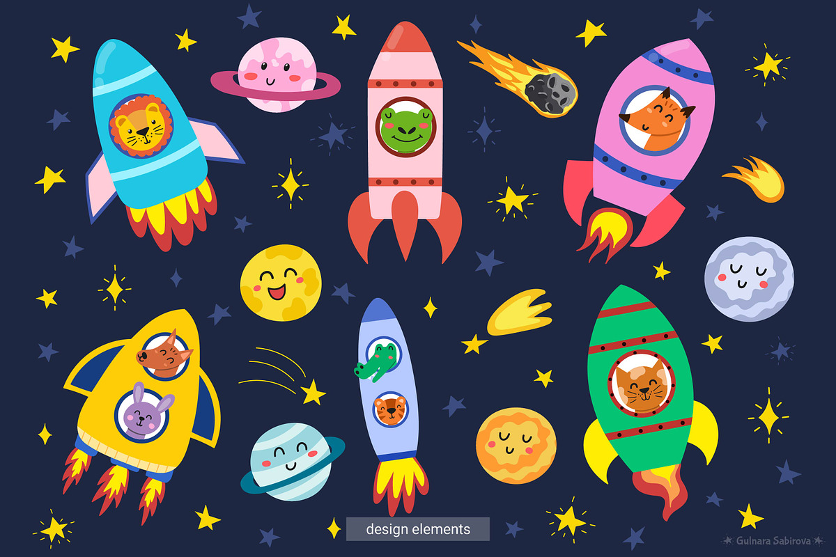 Cute Space Collection, an Animal Illustration by Gulnara Sabirova (Photo 9 of 23)