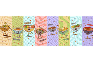 Cartoon groovy Asian cuisine, a Food Illustration by Vector Tradition