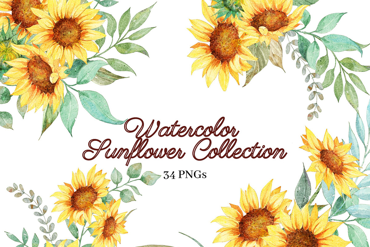 Watercolor Sunflowers Bouquets, an Object Illustration by ArtbyHien (Photo 1 of 5)
