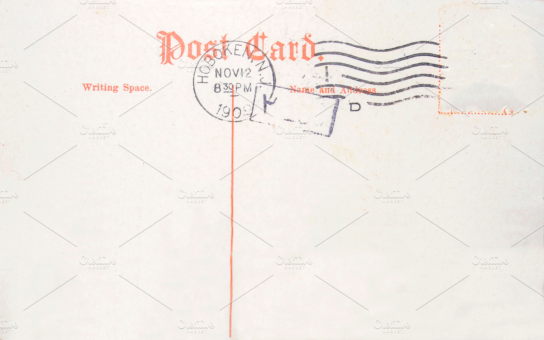 Vintage postcard postmarked 1909 stock photo containing old and post