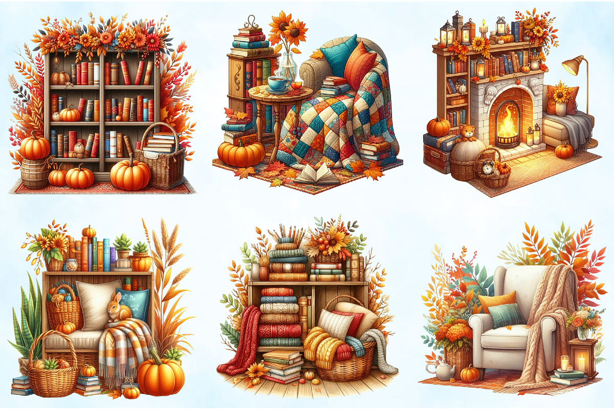 Fall Reading Nook Clipart Bundle, an Illustration by Craft Nest (Photo 4 of 5)