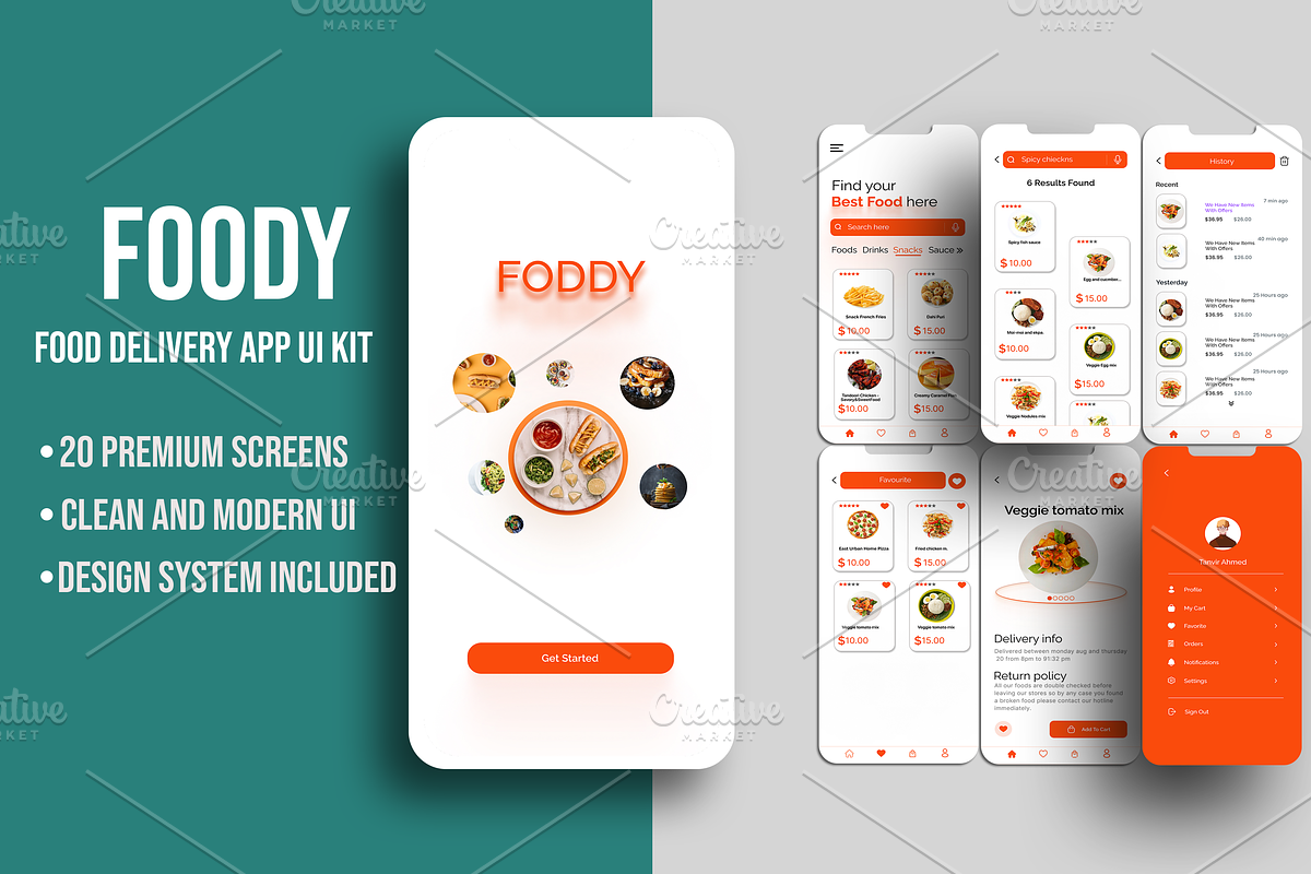 Foody-Food Delivery App UI Kit, an UI Kit Template by e-artdesign (Photo 2 of 4)