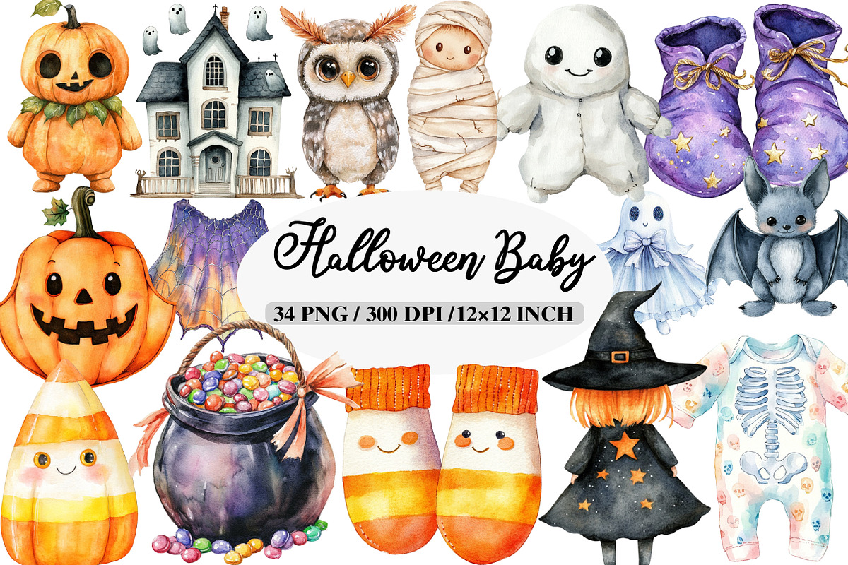 Watercolor Halloween Baby Costume, an Illustration by Daily.Designs (Photo 1 of 5)