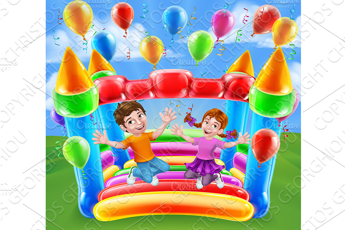 Bouncy House Castle Jumping Girl Boy, an Illustration by Christos Georghiou