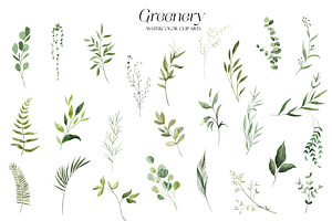 Greenery Watercolor Clipart