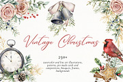 Vintage Christmas Watercolor clipart, a Seasonal Illustration by Yuliya Derbisheva (Thumbnail 1 of 14)