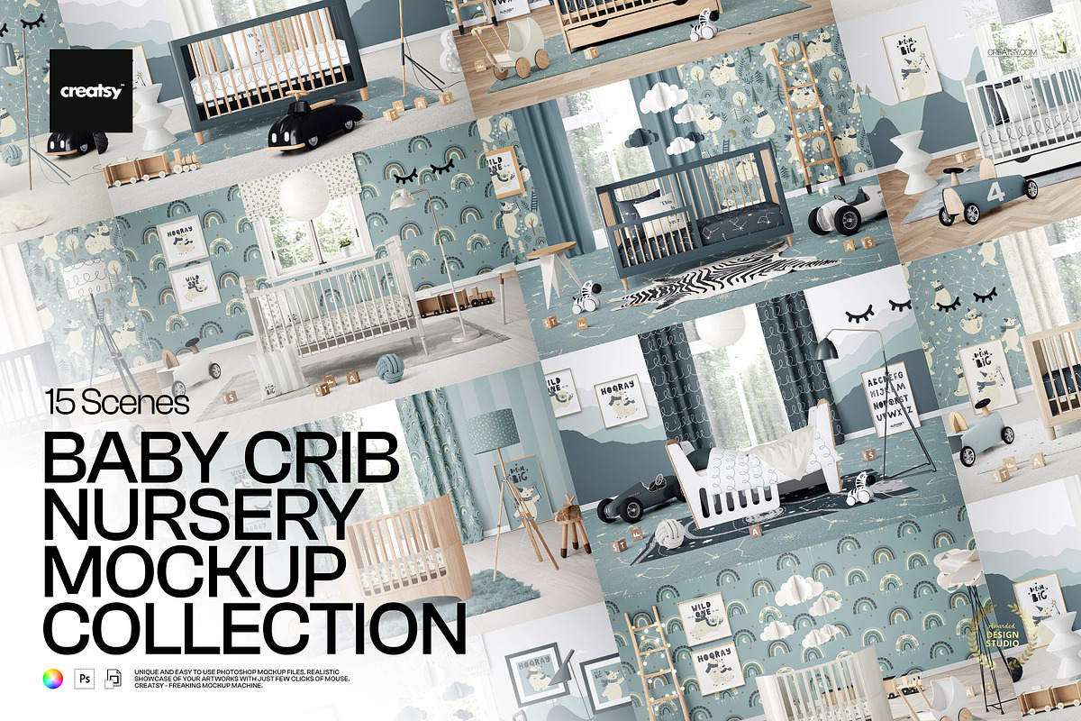 Baby Crib Nursery Mockup Collection, a Household Mockup by creatsy5 (Photo 1 of 22)