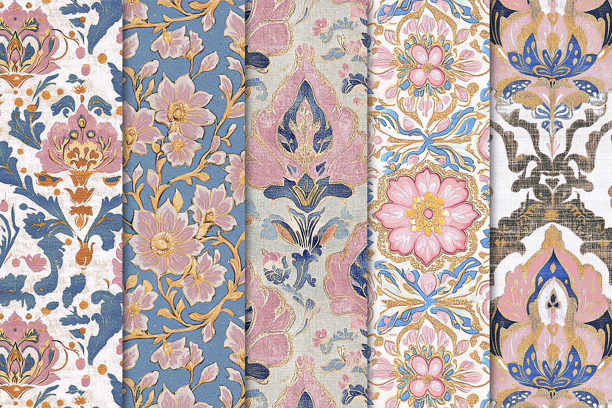 Pink & Blue Block Print Patterns, a Pattern Graphic by Maishop (Photo 3 of 4)