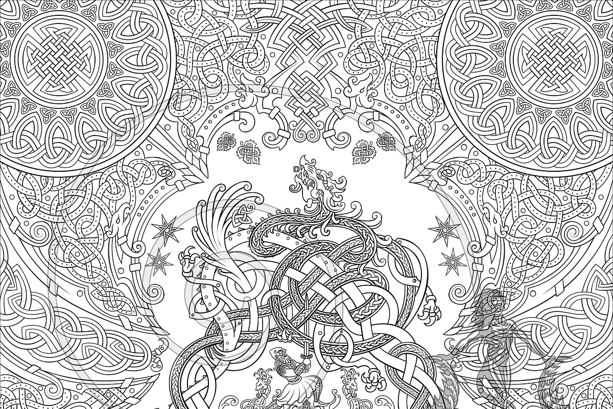 Viking Knotwork Dragon Coloring Page, a Decorative Illustration by Abysm Internal (Photo 2 of 4)