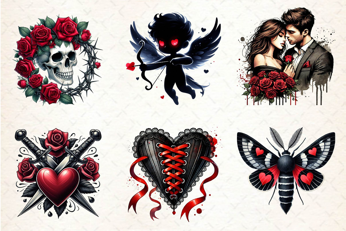 Gothic Valentine Sublimation Clipart, an Illustration by Dream Creation (Photo 4 of 6)