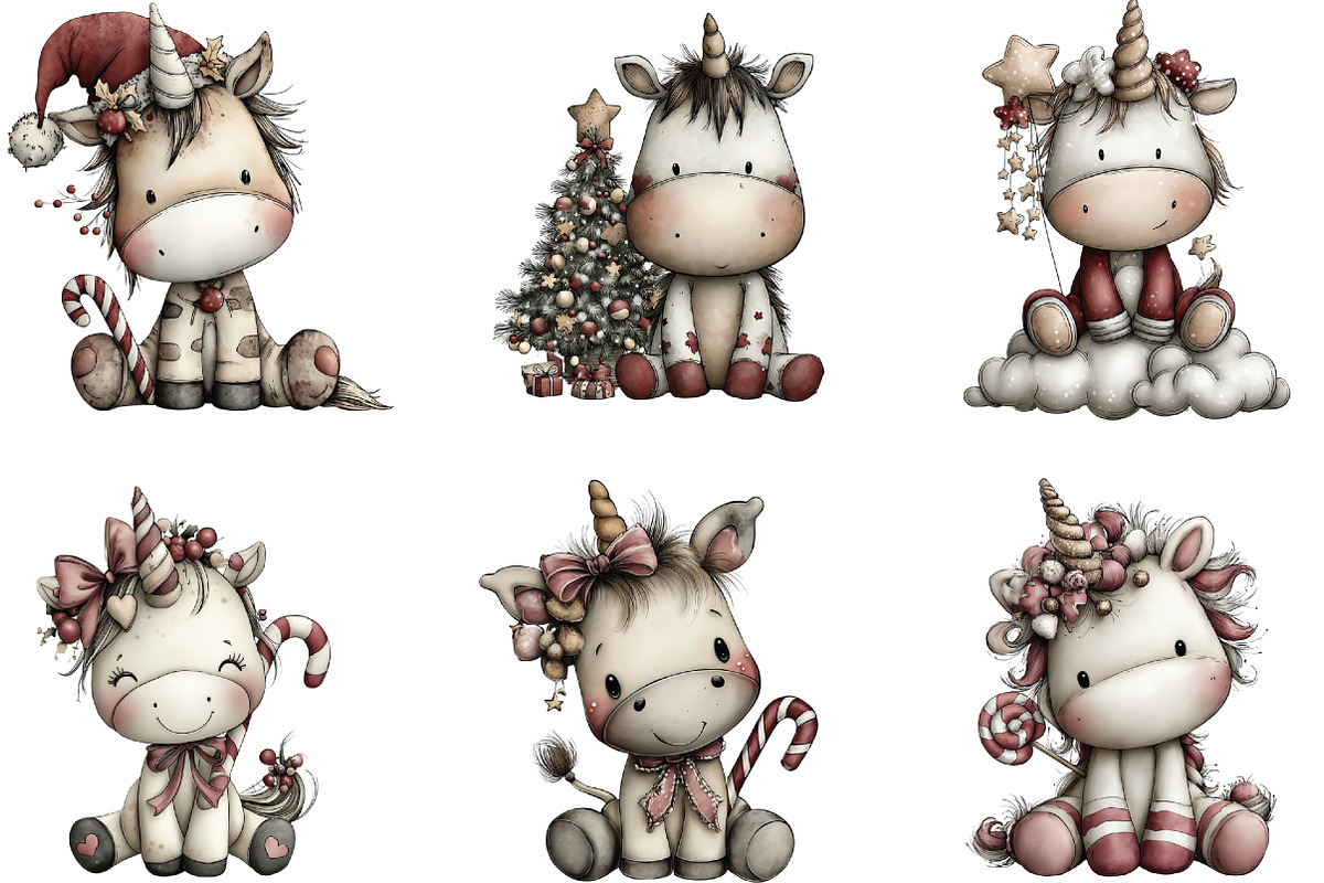 Christmas Unicorn Clipart, an Illustration by CraftArtStudio (Photo 4 of 6)