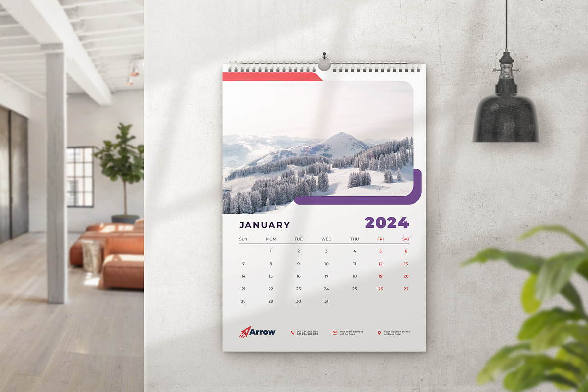 Wall Calendar 2024, a Print Template by Uiparvin (Photo 1 of 2)