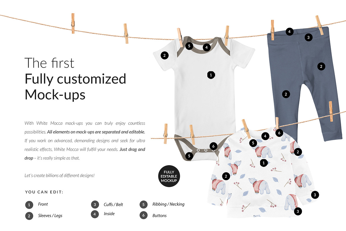 Baby Clothes Hanging Mock-ups Set, an Apparel Mockup by Mocca Mockups Store (Photo 3 of 6)