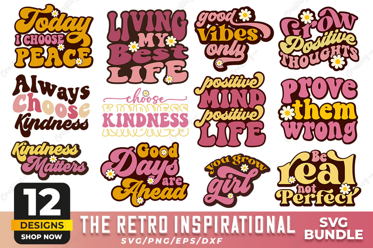 Retro Inspirational SVG Bundle, an Illustration by Crafticy (Photo 1 of 3)