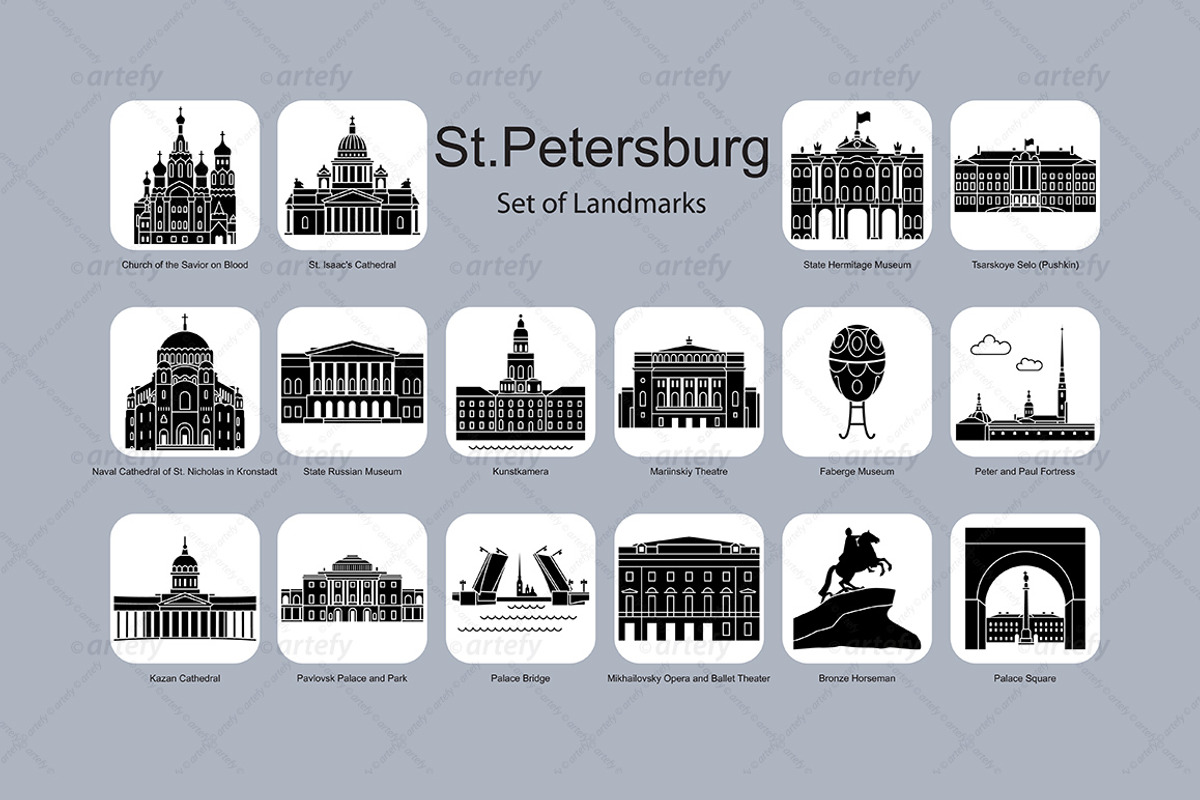 St. Petersburg landmark icons (16x), an Icon by Artefy's Graphic Bar (Photo 2 of 2)