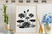 Stencil Lotus Pond Floral, a Decorative Illustration by MARYCRAFTIRIA (Thumbnail 3 of 3)