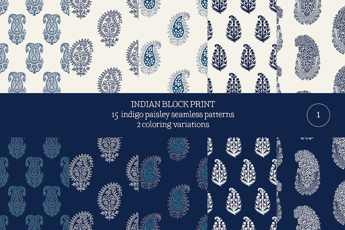 Blue Indian Block Print: Paisley, a Pattern Graphic by StabuLaRasa illustration (Photo 1 of 3)