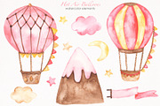Hot air balloon pink watercolor, a Transportation Illustration by Marina Ermakova (Thumbnail 2 of 9)
