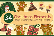 Christmas Elements Clipart Set, an Object Graphic by Drafts n Doodles (Thumbnail 1 of 3)