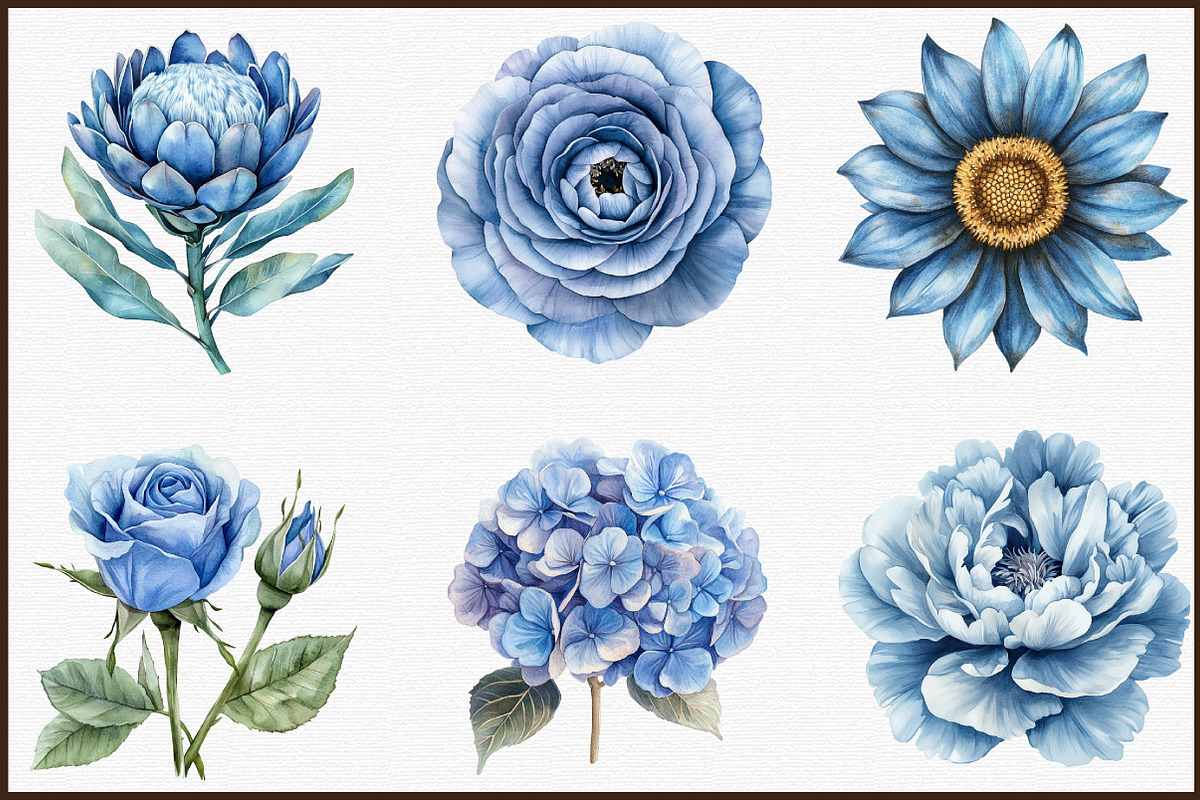 Dusty Blue Floral Clipart Watercolor, an Illustration by Sublimation Artist (Photo 3 of 6)