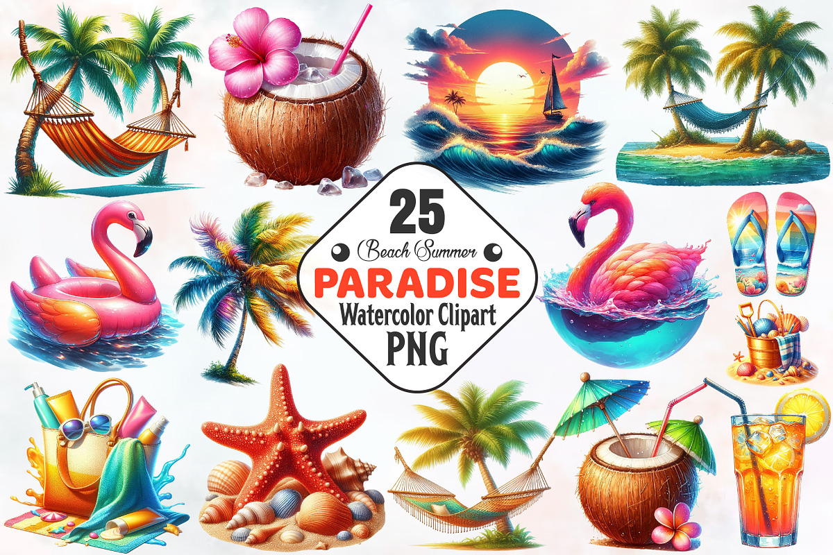 Beach Summer Paradise Clipart, an Illustration by RobertsArt (Photo 1 of 7)