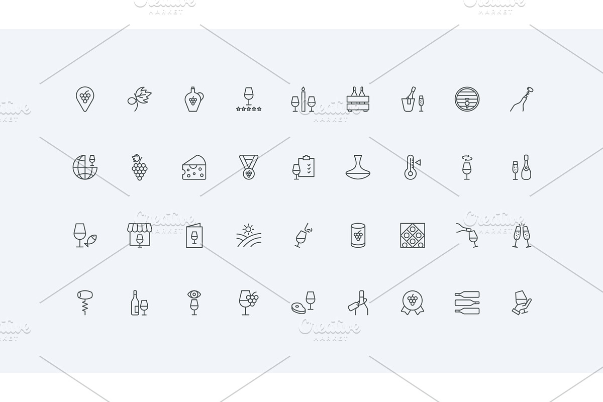 Winery grape wine champagne icons, a Food Illustration by Lemberg Vector