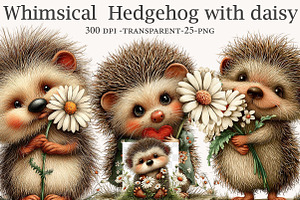 Whimsical Summer Hedgehog with daisy, an Illustration by Designworld