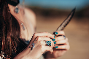 Close up of attractive young woman stock photo containing accessories and