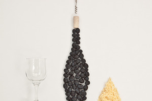 Bottle wine,corkscrew, glass, cheese