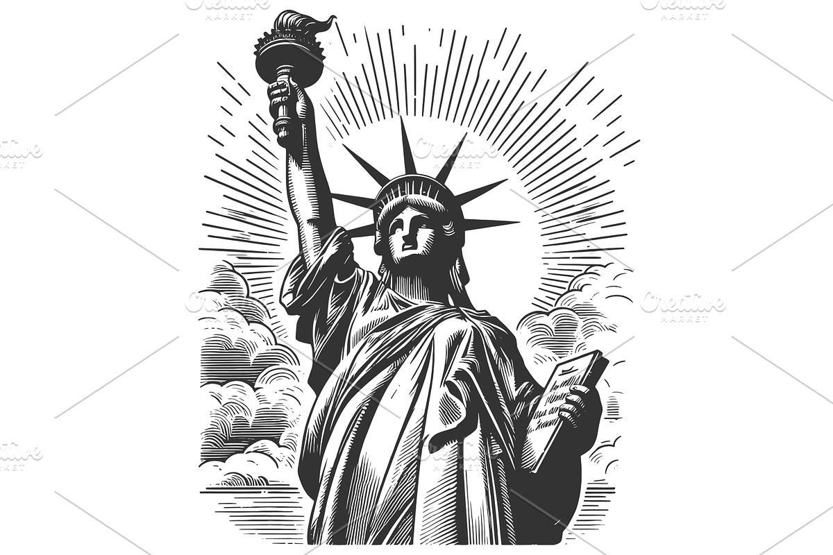 Statue of Liberty engraving sketch, an Object Illustration by AlexArt