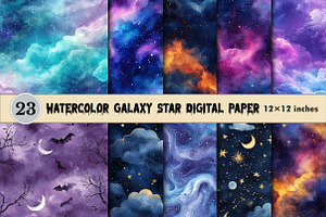 Watercolor Galaxy Star Digital Paper, a Texture Graphic by CitraGraphics