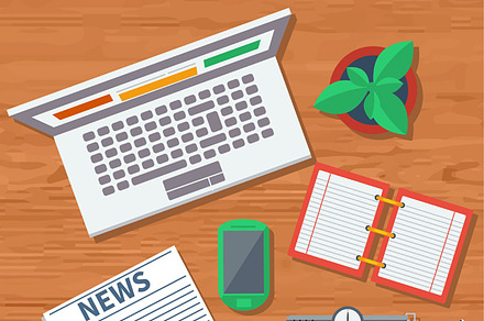 Top view of workplace with laptop preview 2