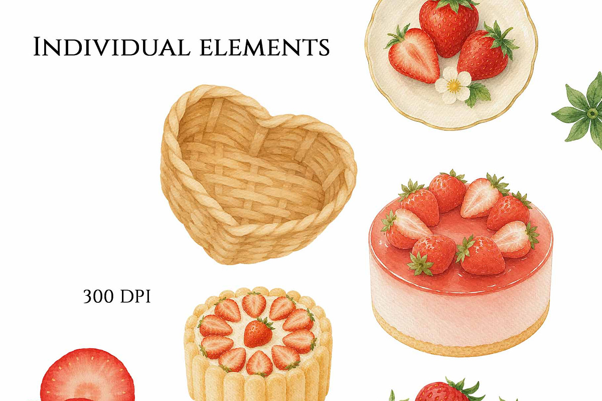 Strawberry Tea Time Watercolor Set, a Food Illustration by Sunshine Art (Photo 2 of 7)