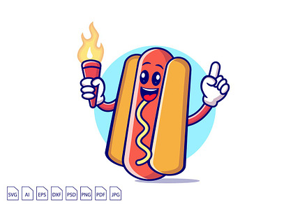 Hotdog Cartoon Holding a Flame
