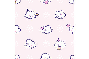 Kawaii clouds seamless pattern. Cute, an Illustration by Valerie Bodnar