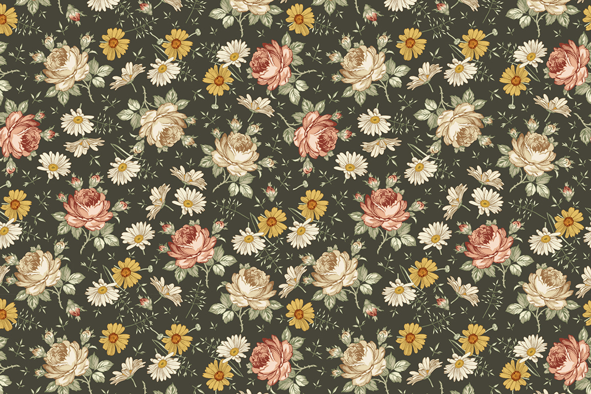 Set Seamless Flowers Roses Chamomile, a Pattern Graphic by Vintage (Photo 4 of 13)