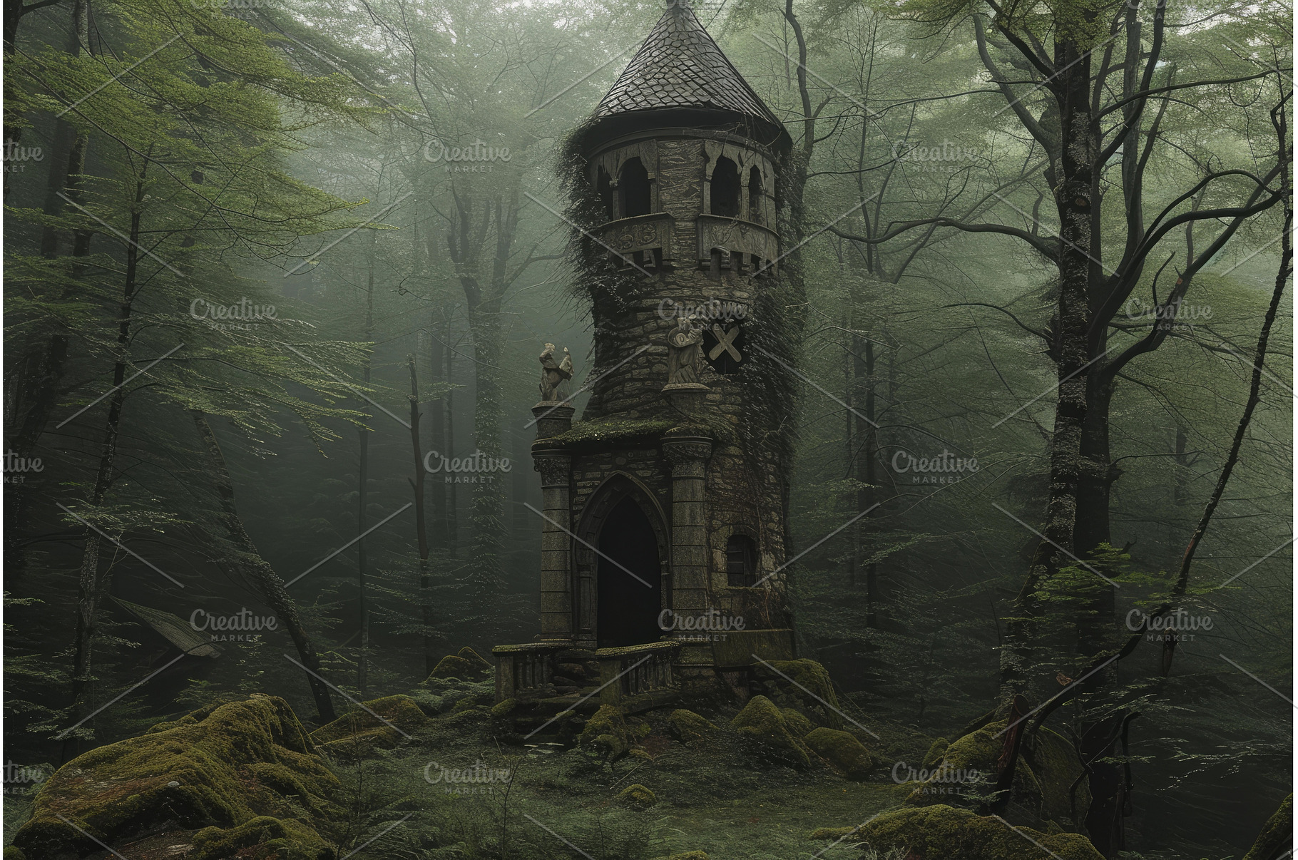 Black tower forest. Generate Ai, an Architecture Photo by Ylivdesign