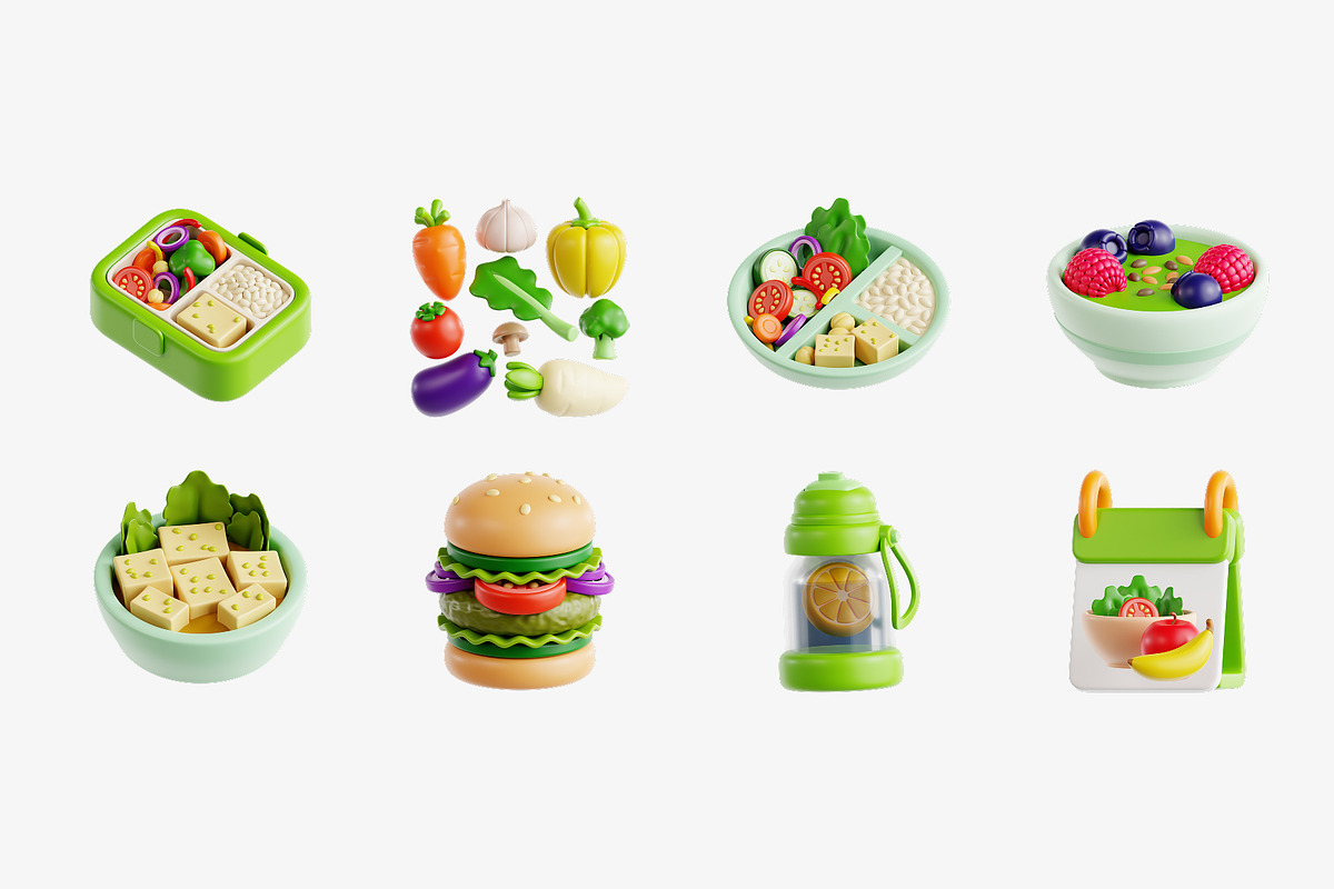 Vegetarian Diet Plan 3D Icon Set, a Food & Drink 3D Model by Eklip Studio (Photo 3 of 3)